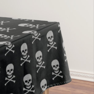 Silver Skull & Crossbones Halloween Tablecloth