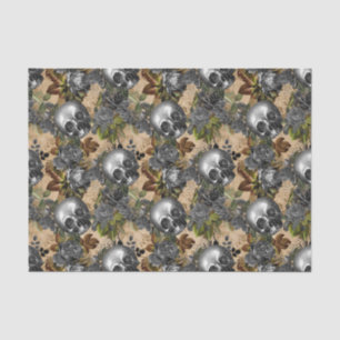 Silver Skulls and Roses Pattern Tissue Paper