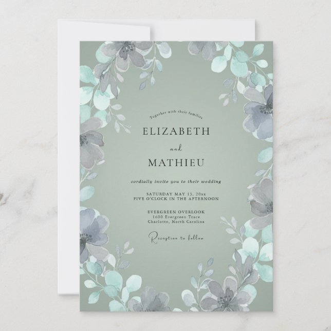 Silver Slate Foliage Eucalyptus Wedding Invitation (Front)
