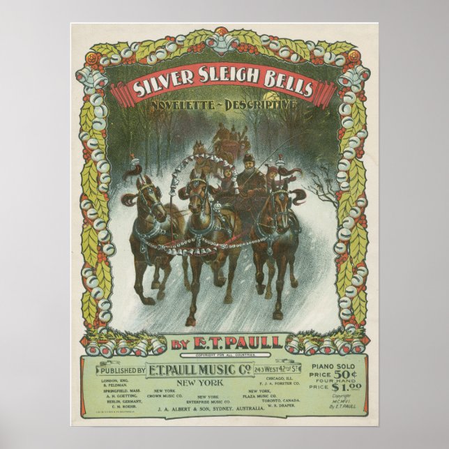 Silver Sleigh Bells Vintage Music Poster (Front)