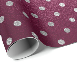 Silver Small Polka Dots Gray Metallic Beetroot Red Wrapping Paper