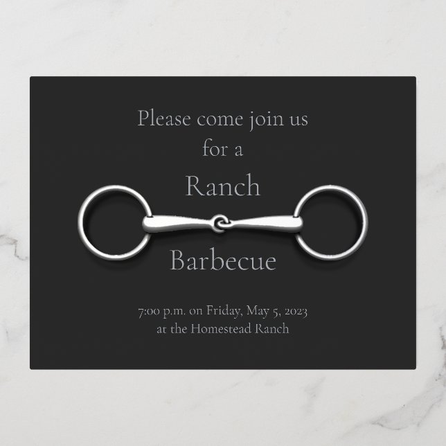 Silver Snaffle Bit Elegant Equestrian Foil Invitation Postcard (Front)