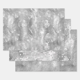 Silver Snake Skin, Leaves & Peacock Feathers Wrapping Paper Sheet