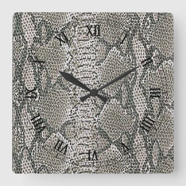Silver Snake Skin Square Roman Numerals Clock (Front)