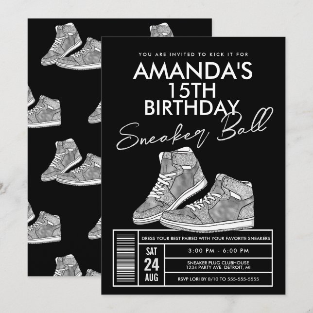 Silver Sneaker Ball Birthday Invitation (Front/Back)