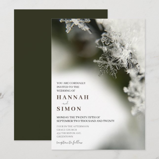 Silver Snow Christmas Winter Wedding Invitation (Front/Back)