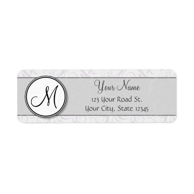 Silver Snow Floral Wisps & Stripes with Monogram (Front)