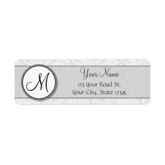 Silver Snow Floral Wisps & Stripes with Monogram Return Address Label
