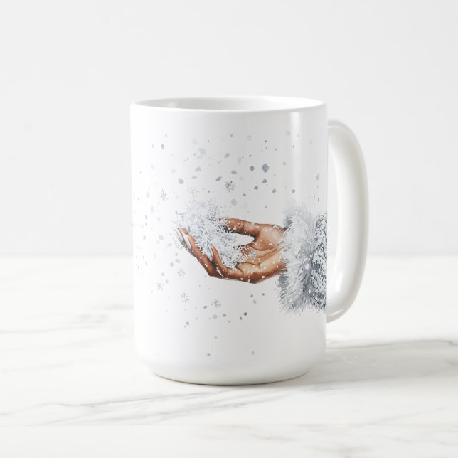 Silver Snow Hand Christmas Coffee Mug (Front Right)