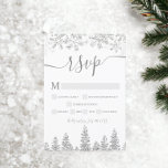 Silver snow pine navy Christmas winter rsvp<br><div class="desc">Time to celebrate your winter wonderland wedding theme with this luxury silver glitter snowflakes sparkles and silver glitter pine tree forest on an elegant festive white background,  featuring a modern cool script font typography. Perfect rsvp card for your winter wonderland wedding.</div>