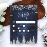 Silver snow pine navy Christmas winter rsvp Invitation<br><div class="desc">Time to celebrate your winter wonderland wedding theme with this luxury silver glitter snowflakes sparkles and silver glitter pine tree forest on an elegant festive navy blue watercolor background,  featuring a modern cool script font typography. Perfect rsvp card for your winter wonderland wedding.</div>
