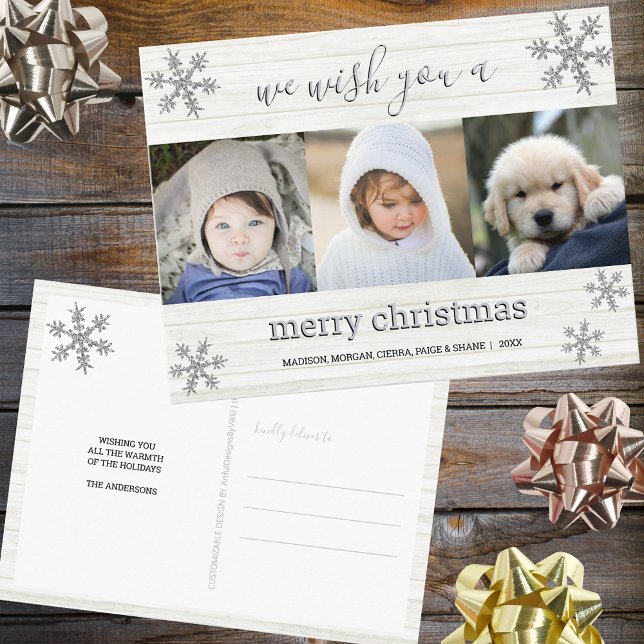 Silver Snowflake 3 Photo Merry Christmas Postcard (Creator Uploaded)