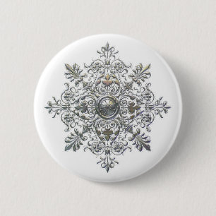 Silver Snowflake 6 Cm Round Badge