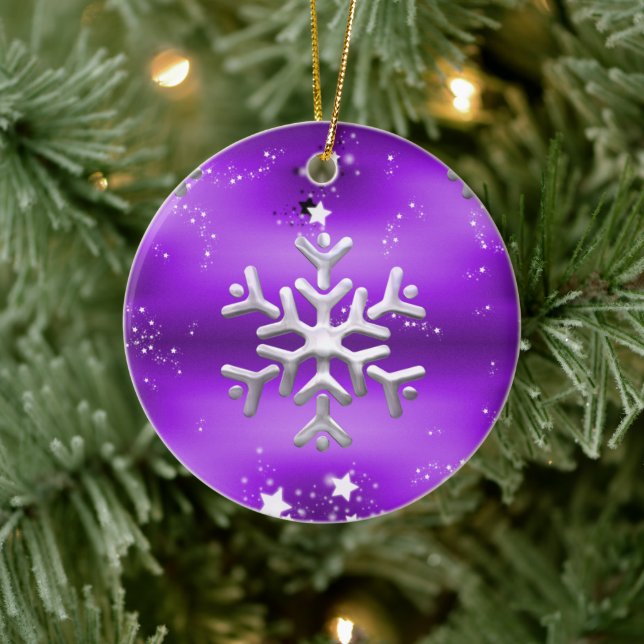Silver Snowflake and Stars Purple Christmas Ceramic Tree Decoration (Tree)