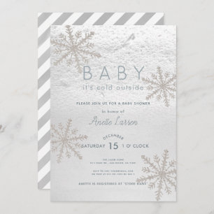 Silver Snowflake Baby Its Cold Outside Baby Shower Invitation