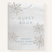 Silver Snowflake Baby Shower Blue Guest Book