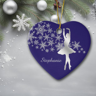Silver Snowflake Ballerina Blue Ceramic Tree Decoration