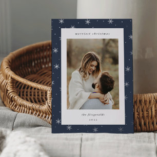 Silver Snowflake Border Christmas Photo Foil Holiday Card