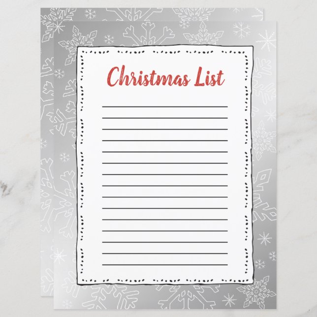 Silver Snowflake Christmas BG Santa Wish List (Front/Back)