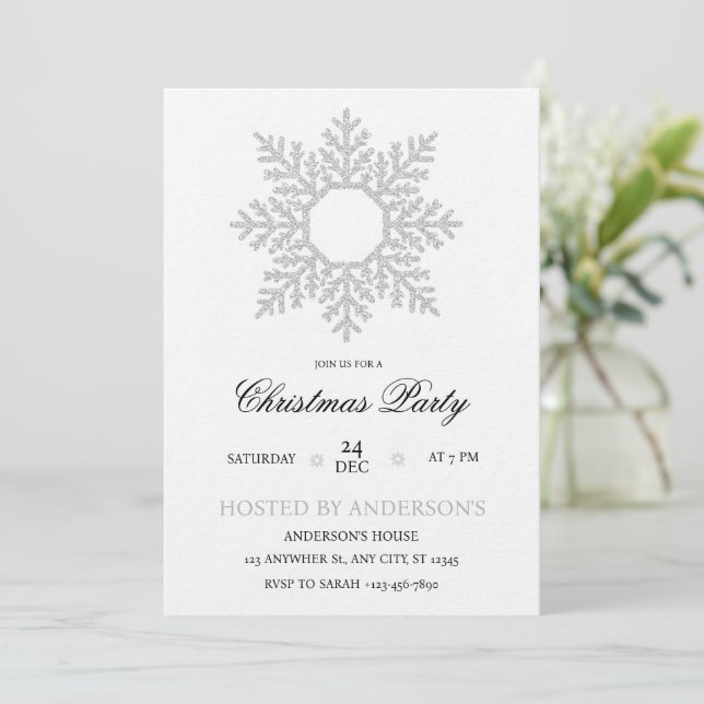 Silver Snowflake Christmas Invitation (Standing Front)