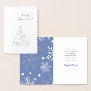 Silver Snowflake Christmas Tree Elegant EDITABLE Foil Card
