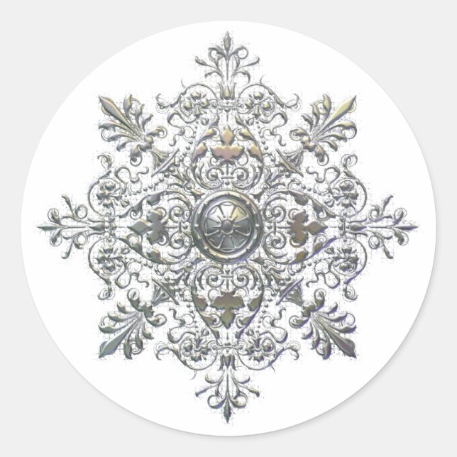 Silver Snowflake Classic Round Sticker (Front)