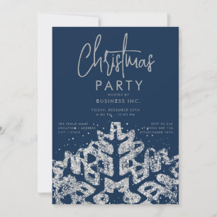 Silver Snowflake Corporate Christmas Party Navy  Invitation