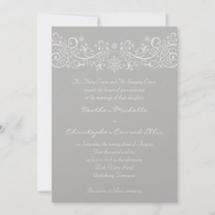 Silver Snowflake Floral Wedding Invitation