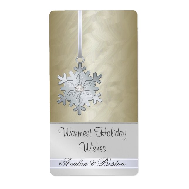 Silver Snowflake Gold Jewel Holiday Wine (Front)