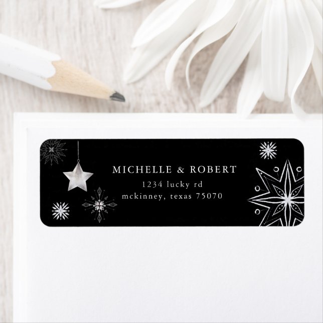 Silver Snowflake Holiday Return Address Label (Insitu)