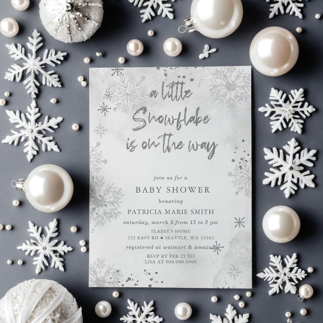 Silver Snowflake is on the way Winter Baby Shower Invitation (Silver Snowflake is on the way Winter Baby Shower Invitation)