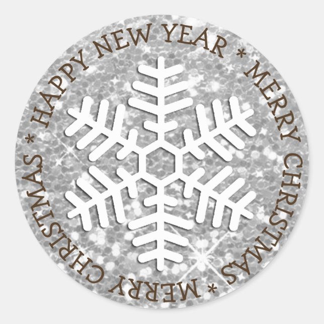 Silver Snowflake Merry Christmas Sticker (Front)
