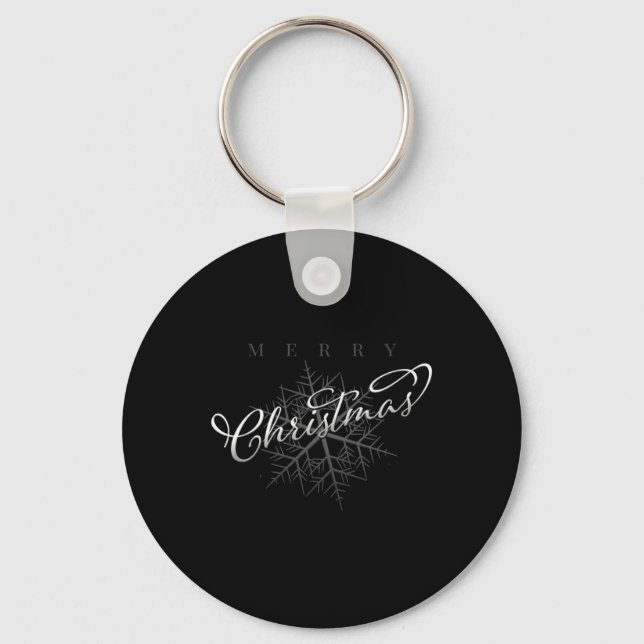 Silver Snowflake Merry Christmas T Shirt  Key Ring (Front)