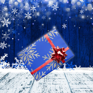 Silver Snowflake on Blue Christmas   Wrapping Paper