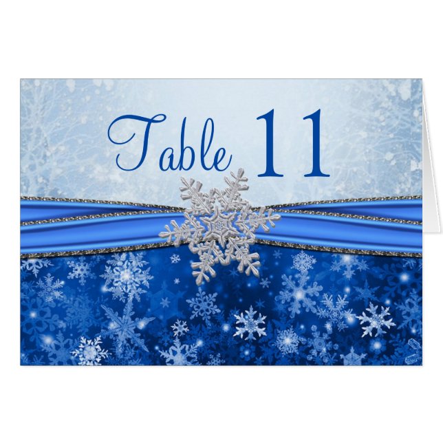 Silver snowflake on blue Table number (Front Horizontal)
