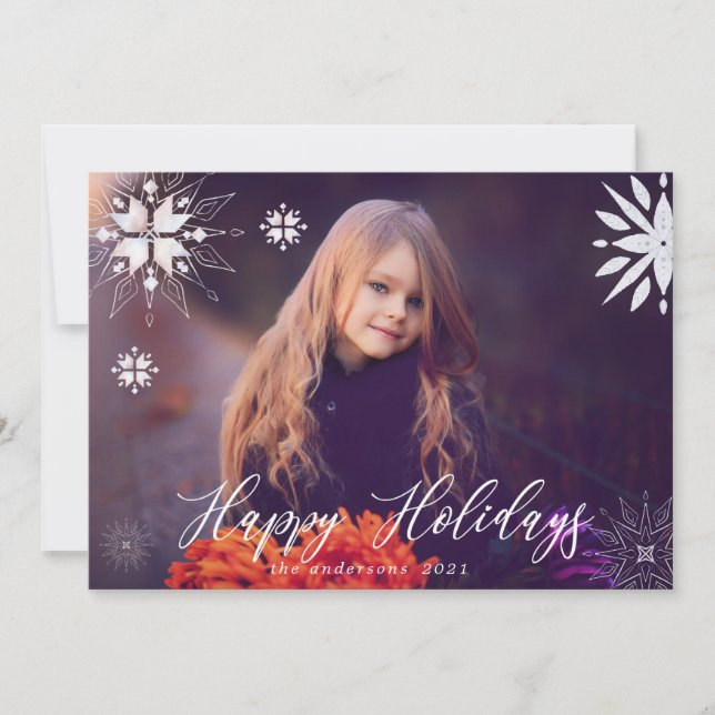 Silver Snowflake Photo Holiday Card (Front)