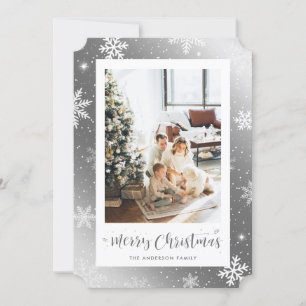 Silver Snowflake Photo Merry Christmas Card