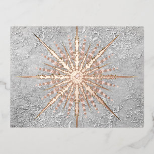 Silver snowflake pink elegant vintage winter   foil holiday postcard