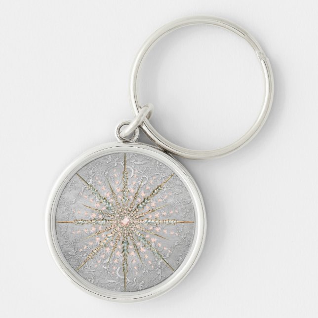 Silver snowflake pink elegant vintage winter   key ring (Front)