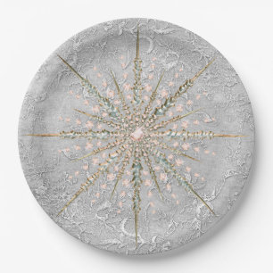 Silver snowflake pink elegant vintage winter pape paper plate