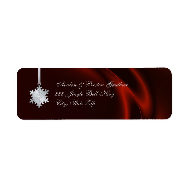 Silver Snowflake Red Silk Holiday Address Labels (Front)