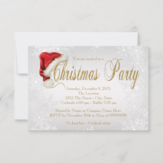 Silver Snowflake Santa Hat  Christmas Party Invitation (Front)