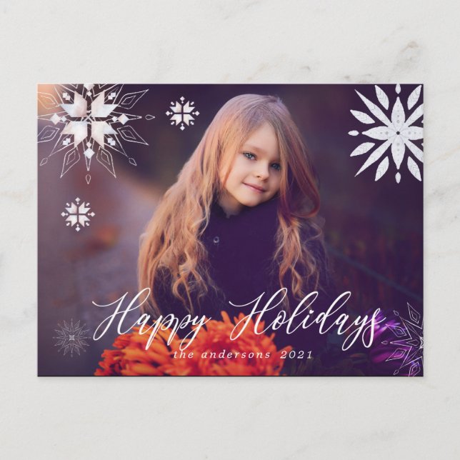 silver snowflake sparkle photo holiday postcard (Front)