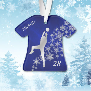Silver Snowflake Volleyball Player Ornament