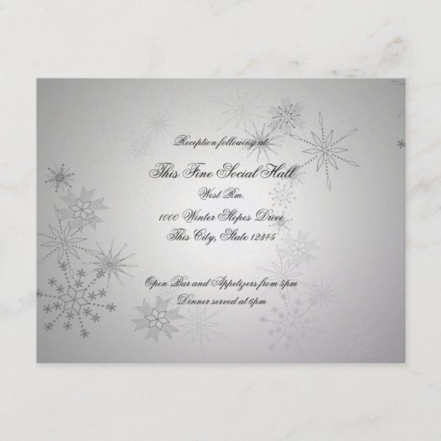 Silver Snowflake Wedding Reception Enclosure Card (Front)