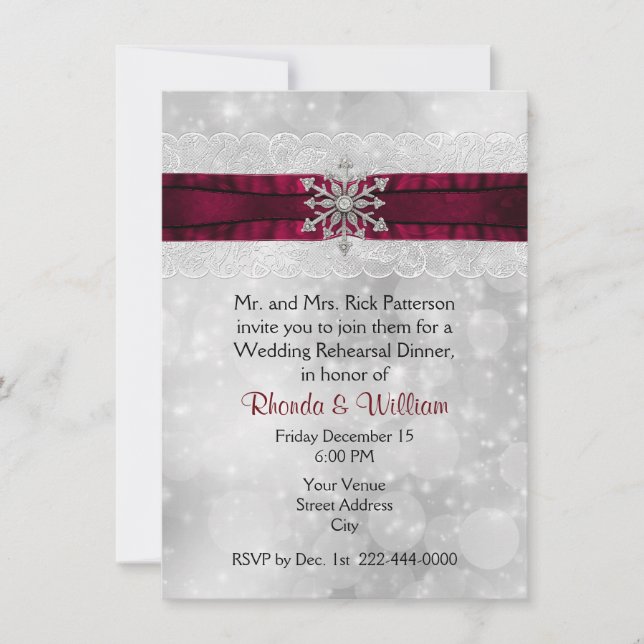 Silver Snowflake Wedding Rehearsal Dinner Invitation (Front)