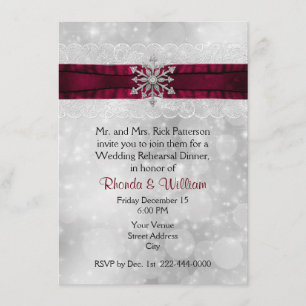 Silver Snowflake Wedding Rehearsal Dinner Invitation