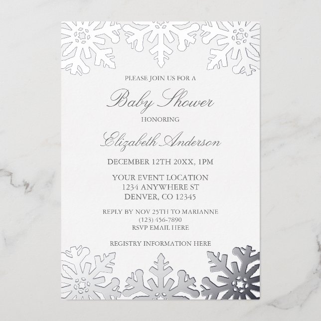 Silver Snowflake Winter Baby Shower (Front)
