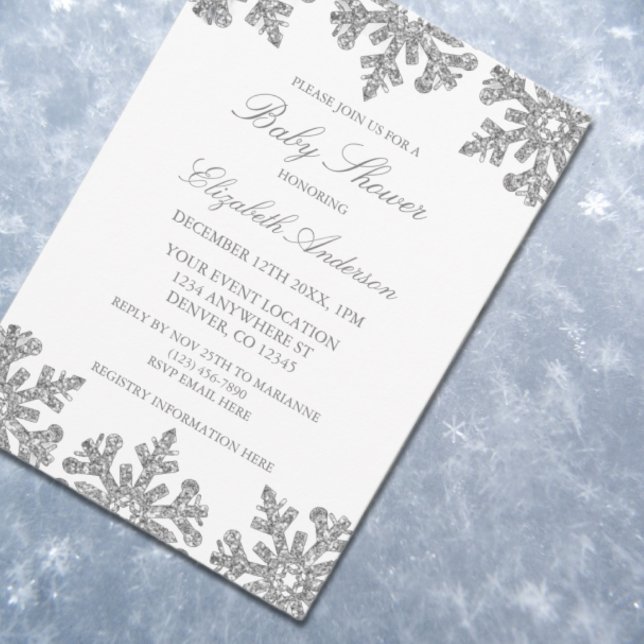 Silver Snowflake Winter Baby Shower Invitation (Creator Uploaded)