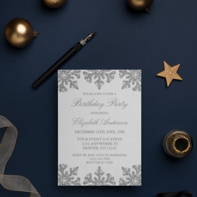 Silver Snowflake Winter Birthday Party Invitation (Creator Uploaded)